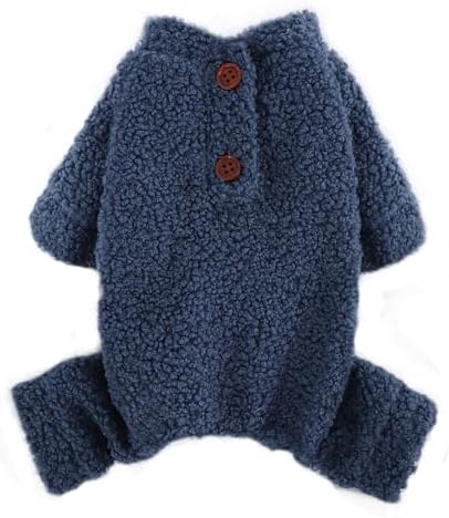 Teddy Fleece Dog Pajamas for Small Dogs Girl Winter Warm Puppy Pjs Clothes Sweater Outfit Cold Weather Dog Coat Plain Pet Onesie Apparel for Chihuahua Yorkie Teacup Cat Jumpsuits (Small, Blue)