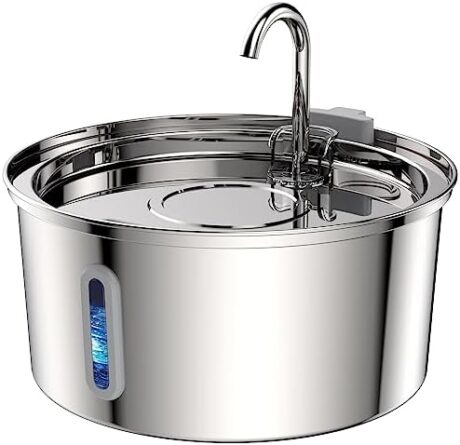 Tomxcute Cat Water Fountain,Stainless Steel Cat Fountain 3.2L/108oz Automatic Pet Fountain with Water Levels Window,Ultra-Quiet Pump and 3 Replacement Filters & for Multiple Pets