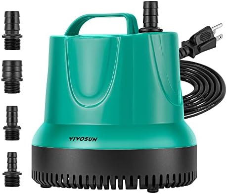 VIVOSUN 1150GPH 100W Submersible Pump for Fish Tank, Pond, Aquarium, Hydroponic Systems with 5ft Power Cord and 4 Nozzles Blue