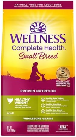 Wellness Complete Health Dry Dog Food, Small Breed, Wholesome Grains, Natural, Healthy Weight Turkey & Brown Rice Recipe, (4-Pound Bag)