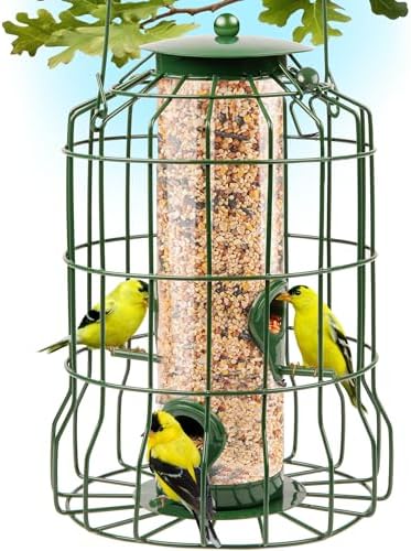 Wild Steel Bird Feeders Squirrel Proof for Outside Hanging, 1.25 lb Capacity for Small Birds, Chew and Rust Proof , 4-Port