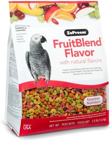 ZuPreem FruitBlend Bird Pellets, Daily Bird Food for Parrot, Conure, Caique, African Grey, Eclectus, Small Cockatoo, Core Nutrition for Medium Large Birds, Parrot Food (M/L, 3.5 lb)