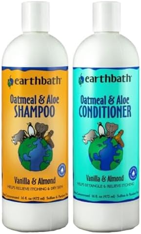 earthbath Oatmeal & Aloe Dog Shampoo and Conditioner - Oatmeal Shampoo for Dogs, Anti Itch Dry Skin Relief Pet Wash, Medicated Dog Shampoo & Conditioner, Hypoallergenic, Tearless - 16 Oz (1 Set)