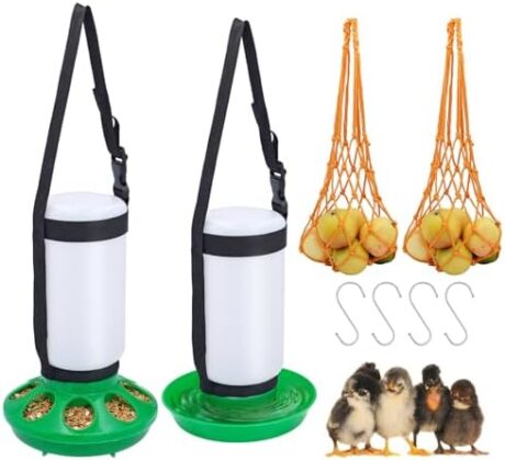 2 Packs Chick Feeder and Waterer Kit 1L Chick Feeder and 1L Chick Waterer Chicken Feeder and Hanging Chicken Waterer for Poultry Farm Chick Water Food Feeder (Green)
