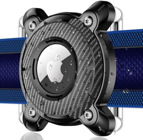 Airtag Dog Collar Holder,IPX8 Waterproof Airtag Holder for Dog Collar,Removable Metal Buckle Strap-Ultralight Hard TPU Dog Collar Airtag Holder,Compatible Apple AirTag, Black 1 Pack