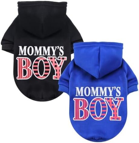 BAEMJK 2 Pack Boy Dog Sweatshirt with Hat - Soft Warm Pet Clothes Jacket - Leash Hole - Dogs Puppy Cat Apparel - Fall Winter - Small (Blue+Black,Medium)