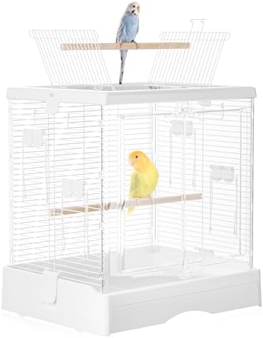 BUCATSTATE Bird Cage Carrier Open Play Top, Wire Bird Home with Two Standing Perch Stackable for Pet Bird Budgie, Lovebird, Pacific Parakeet and Small Sized Birds