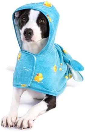 Barkbox Dog Bathrobe Fast Drying with Hook and Loop Closure & Wrap Tie Snuggle, Cute Dogs Clothes, Easy to Clean, Machine Washable, Dog Coats and Tumble Dry Low - Rubber Duck, Medium
