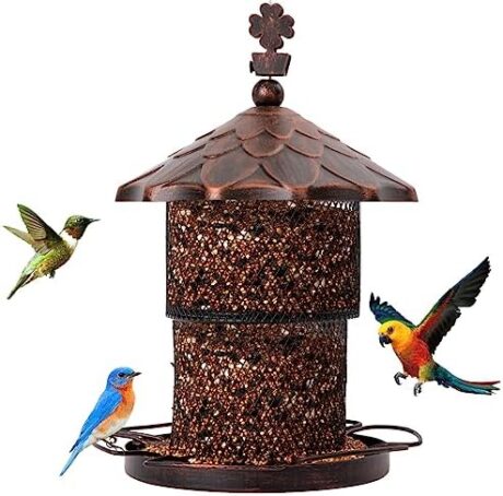 Bird Feeder, Bird Feeders for Outside, 5.5 lb Seed Capacity Wild Bird Feeders, Hanging Bird Feeder, Heavy Duty Metal Bird Feeders for Outdoors Hanging with Cardinal, Finch, Sparrow, Blue Jay(Copper)