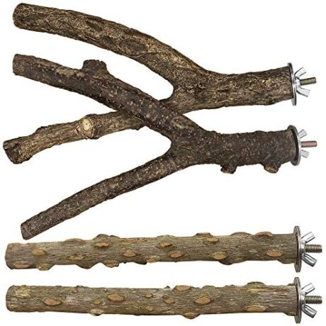 Bird Perch 4 PCS Natural Wood Stand Parakeet Toys Bird Cage Accessories for Parrots Conure Supplies Budgie Platform