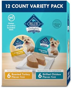 Blue Buffalo Delights Small Breed Natural Wet Dog Food Variety Pack, Roasted Turkey Paté and Grilled Chicken Paté, 3.5-oz Cups, 12 Count