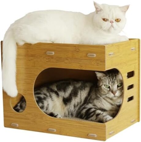 Cat Scratcher, Cardboard Cat House with 2 PCS Cat Scratch Pads, Cat Scratching Board Cat Scratchers for Indoor Cats, Cube Shape Cat Scratch Box Play House, Easy to Assemble