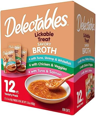 Delectables Savory Broths Lickable Wet Cat Treat Variety Pack, 12Count(Pack of 1)