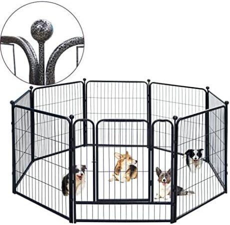 Dog Playpen,24/32/40 Inch Height in Heavy Duty,Folding Indoor Outdoor Dog Exercise Fence, Portable Pet Playpen with Door for Large Medium Dogs - Silver Gray (8 Panels, 32 inch)