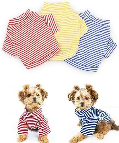 DroolingDog Dog Clothes Pet Striped T-Shirt Plain Puppy Apparel for Small Dogs, Medium, Pack of 3