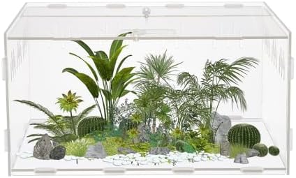 FRIUSATE Acrylic Reptile Terrarium Enclosure Transparent Reptile Tank Breeding Box Habitat for Small Reptiles Invertebrates Lizard Turtle Mantis Spider Cricket Tarantula Insects, 11.8x7.9x5.9 Inch