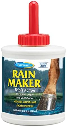 Farnam Rain Maker Triple Action Hoof Oil for Horses Moisturizer and Conditioner, Attracts, Absorbs and Retains Moisture, Contains Aloe, 32 Oz.