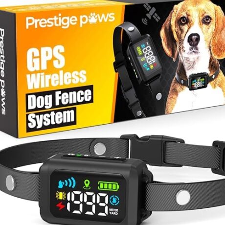 GPS Dog Tracker Collar with Wireless Fence – Waterproof, Rechargeable & Adjustable GPS Tracking System – Portable Pet Containment & Invisible Electric Dog Fence for Outdoor Safety