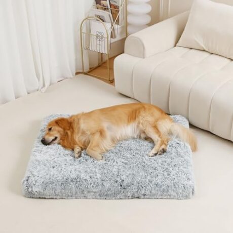 Human Dog Bed, 45"x30"x12" Plush Combo Orthopedic Pad, Washable Faux Fur Bed Cover Fits People and Pets, Adults Doze Off, Napping - Rectangle - Grey