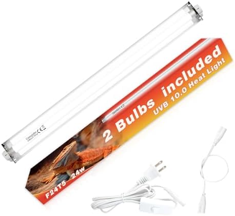 Hypool T5 UVB Reptile Light Fixture Including 2 Pack Bulbs HO 24W Reptile Amphibian Habitat Lighting Combo Kit with 22'' 10.0 UVB UVA Bulb Desert Pet Habitat Lamp (24W-Fixture-Combo)