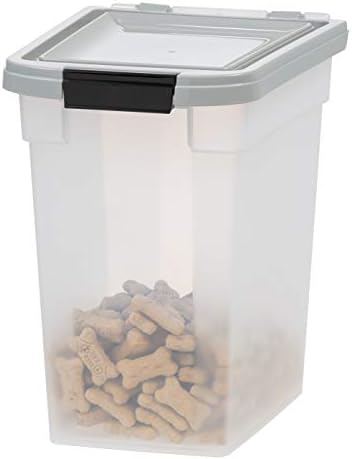 IRIS USA Airtight Dog Food Storage Container, WeatherPro, Up to 10 lbs, for Dog Cat Bird and Other Pet Food Storage Bin, Keep Fresh, Translucent Body, Made in USA, Clear/Gray