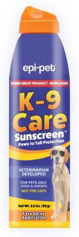K-9 Care Sunscreen, Paws to Tail Protection, Prevents Sunburns on Dogs and Horses, Sun Protector Spray, SPF 30+, Non-Greasy/Oily Solution – 3.5 oz