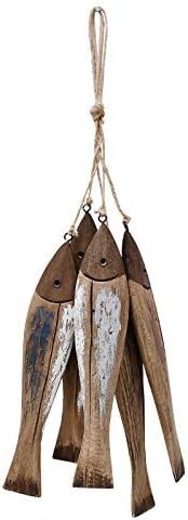 K KILIPES Wood Fish Decor Ornament Wall Hanging Decorations for Home Nautical Distressed Finish 5pcs