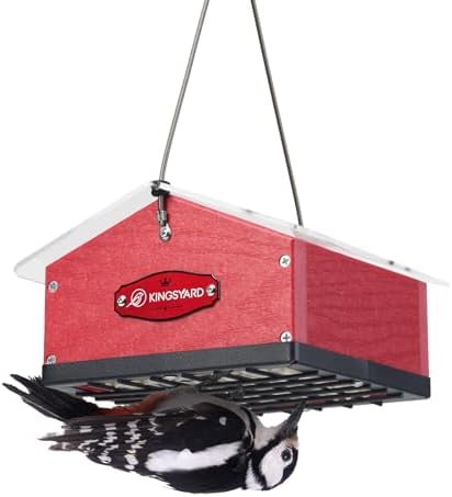 Kingsyard Upgraded Upside Down Double Suet Feeder for Outside Hanging, Squirrel-Proof Metal Edging, Wild Bird Feeder with Metal Weatherproof Roof, Attracting Woodpeckers, Nuthatches, Titmouse