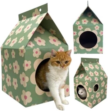 Ku Designs Cat Cardboard House Cat Scratcher House Indoor Cat House Cat Scratch Box Bunny House Indoor Cat Play House Flower Cat Tree