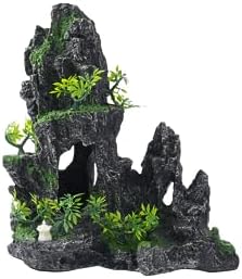 Large Fish Tank Decorations - Mountain View Aquarium Ornament with Tree House Cave Bridge,Resin, 10.24x9.45x5.12 inches, C