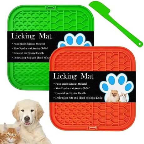 Lick Mat for Dogs and Cats, Pet Slow Feeder, Frozen Treat Licking Pad with Suction Cups for Bathing, Grooming, Pet Boredom & Anxiety Relief (Green & Orange - Extra Large 7.87")