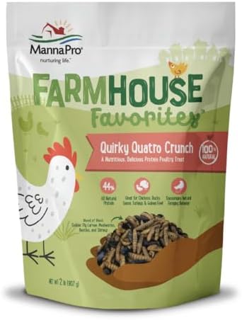 Manna Pro Farmhouse Favorites Quirky Quatro Crunch – 100% Natural Protein Treat for Mixed Flocks – Blend of Black Solider Fly Larvae, Mealworms, Beetles & Shrimp – 2lb