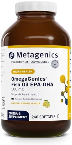 Metagenics OmegaGenics EPA-DHA 500 - High Potency - Supports Cardiovascular Health* - Fish Oil EPA DHA - Purity & Quality Tested - Non-GMO & Gluten-Free - 240 Count