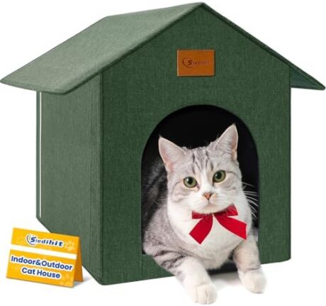 Outdoor Cat House Feral Cat Shelter,Outside Waterproof Cat House for Outdoor/Indoor Cats, Insulated Cat Bed for All Seasons with Cozy Cushion Easy to Assemble Olive Green