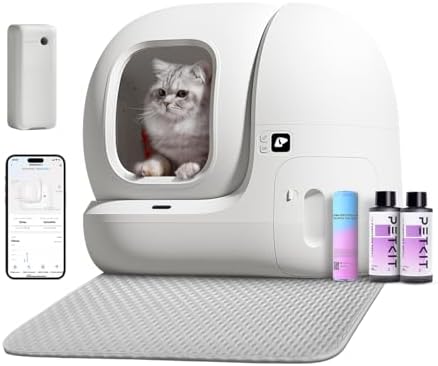 PETKIT PuraMax Self Cleaning Cat Litter Box for Multiple Cats, App Control/xSecure/Odor Removal Automatic Litter Box Includes Trash Bags and K3 Smart Air Purifier Spray