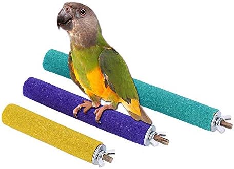 PIVBY Wood Bird Cage Perch Colorful Parrot Stand Toy Platform Paw Grinding Stick for Amazon Parrot Small Medium-Sized Bird Colors Vary Pack of 3