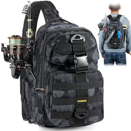 PLUSINNO Fishing Backpack with Rod Holder, Water-Resistant Tackle Bag - Ideal Gifts for Men