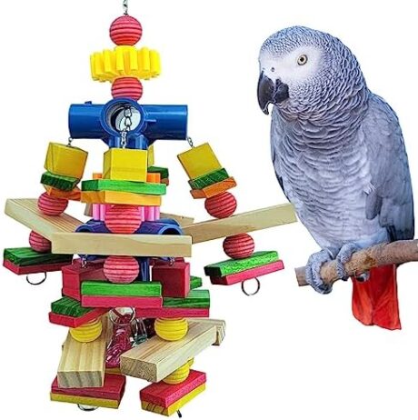 Parrot Toys for African Grey Parrots, Cockatoos, Small Macaws, Amazon Parrots Small and Medium Birds Natural Wooden Safe and Durable Chew Toys and Bird Cage Accessories
