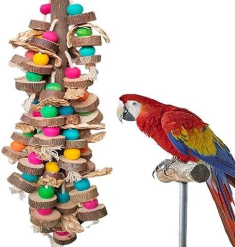 Parrot Toys for Large Birds - Multicolored Wooden Blocks Bird Chewing Toy - Cage Bite Toy for Macaws, Cockatoos, African Grey and Large Medium Parrot Birds