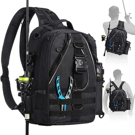 Piscifun Fishing Tackle Backpack with Rod & Gear Holder, Lightweight Outdoor Water-Resistant Fishing Shoulder Storage Bag