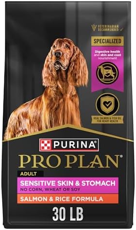 Purina Pro Plan Sensitive Skin and Stomach Dog Food Dry, Adult Salmon & Rice Formula, Digestive Health - 30 lb. Bag