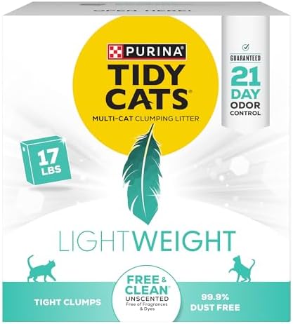 Purina Tidy Cats Low Dust, Clumping Cat Litter Odor Control, LightWeight Free and Clean Unscented, Multi Cat Litter - 17 Lb. Box