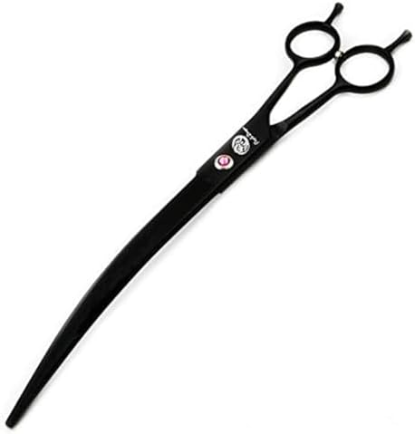 Purple Dragon 9.0 inch Twin Tails Downward Curved Blade Pet Grooming Scissors Dog Hair Cutting Shears with Bag for Professional Left Handed or Right Hand Pet Grooomer (Black Downward Curved)