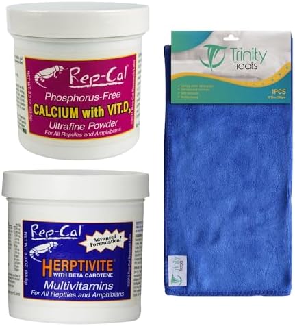 Reptile Calium with D3 3.3 oz. Herptivite multivitamin 3.3 oz. for reptiles and amphibians, including Microfiber cleaning cloth (Herptivite multivitamin for reptiles, Ultrafine Calium Powder with D3)