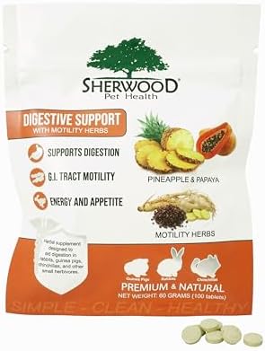 Sherwood Pet Health Digestive Support, Papaya (100 Tablets - 60 Grams). Contains Natural Motility Herbs That Regulate The Digestive Tract, Improve The Gut microbiome and Stimulate The Appetite.