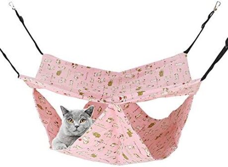 Sided Hanging Cat Hammock, Comfortable Breathable Pet Cage Hammock with Adjustable Straps and Metal Hooks Bed for Cats, Ferret, Puppy, Other Small Animals (Pink,L/18.5 * 18.5 in)