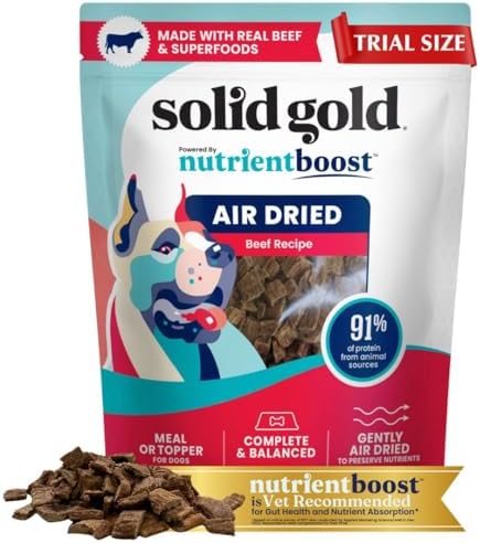 Solid Gold Air Dried Dog Food Toppers for Picky Eaters - Healthy Dog Treats Made with Real Beef to Serve as Meal Topper or Dog Treat - Supports Muscle Growth, Immunity, and Healthy Digestion - 4 oz