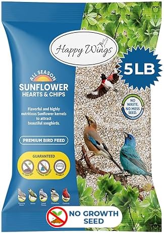 Sunflower Hearts & Chips - Sunflower Kernels and Chips Bird Food - 5 Lb No Mess, No Waste I No Grow Seed | Bird Seed for Wild Birds