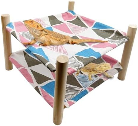 Tfwadmx Bearded Dragon Bed Double-Layer Wooden Reptile Chameleon Lounger Sleeping Hammock Habitat Accessories for Leopard Gecko Snake Lizard or Other Small Animal (Style-E)