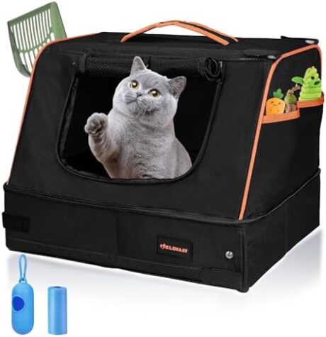 Upgrade The Portable Travel Litter Box for Small, Medium Sized Cats and Rabbits. Easy to Travel with, Removable Folding (Zipper Lid), Washable, Easy to Store, Suitable for Camping, Hotels or at Home